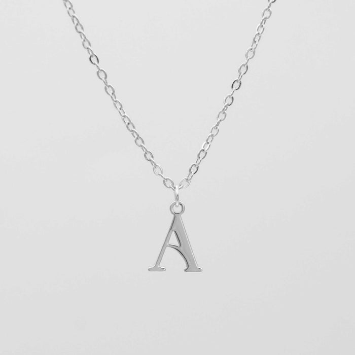 Silver plated initial necklace featuring a stylish 'A' pendant on a classic chain. Personalised jewelry for a unique look.