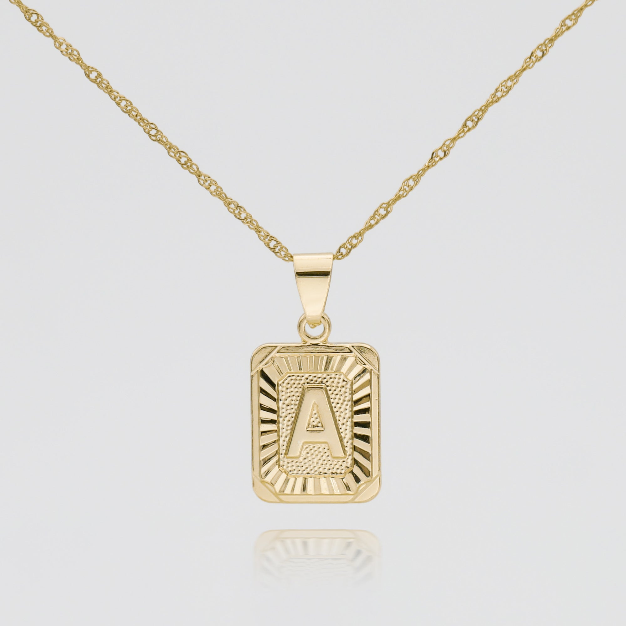 Solid Gold Chain Necklace Gold Square Initial Pendant 14k Gold