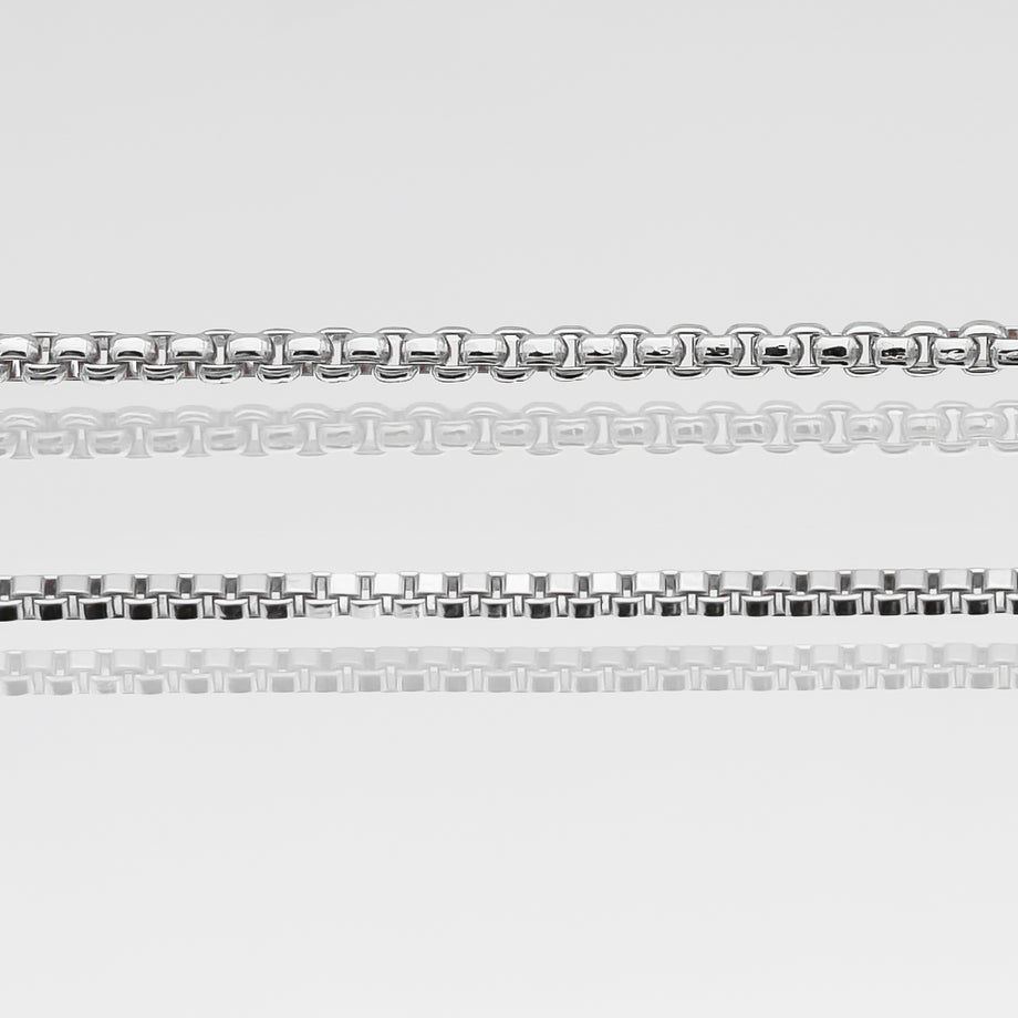 close of chain options for the icy custom name bracelet in silver plating