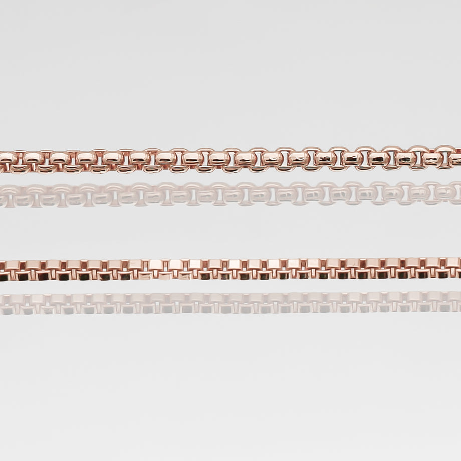 close of rose gold chain options for the bracelet