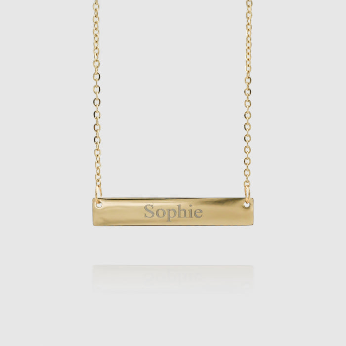 Engraved Custom Bar Necklace in 18k gold plated from PRYA