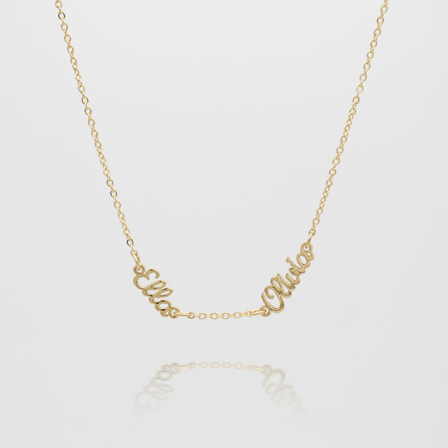 Personalised Multiple Name necklace in gold with classic link chain