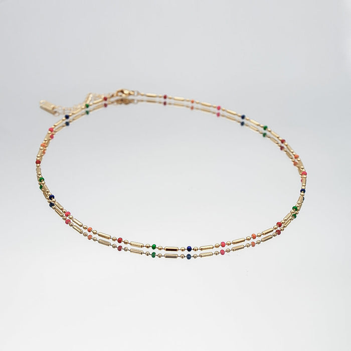 Elsie confetti inspired Necklace, is a stunning Gold plated necklace adorned with vibrant colourful beads from Prya