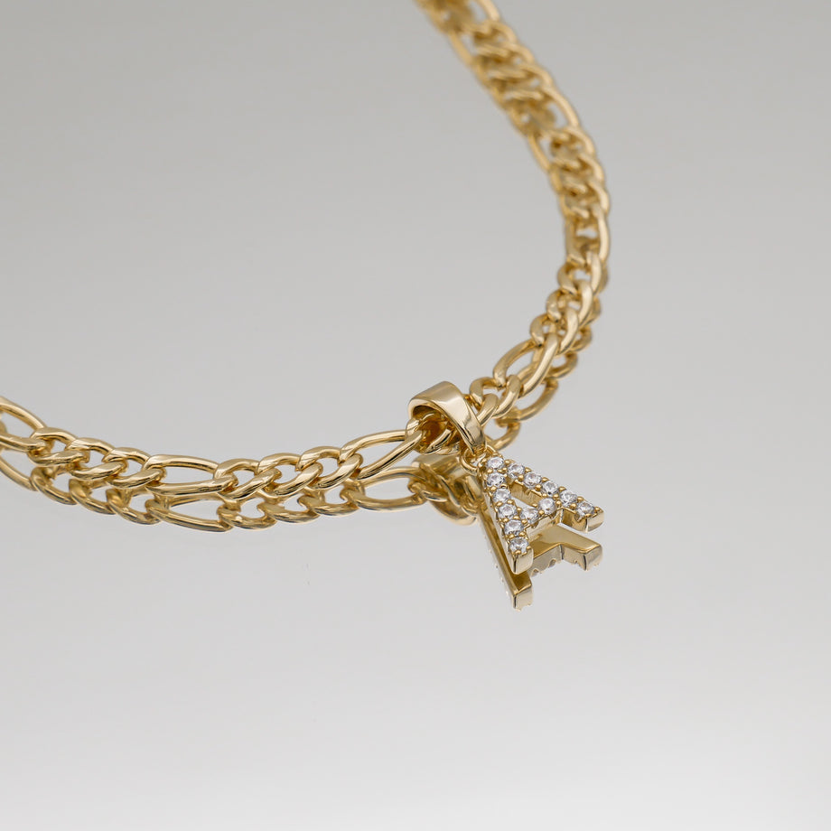ICY Initial Necklace Figaro, available in Gold or Silver Plated, A-Z initials from Prya