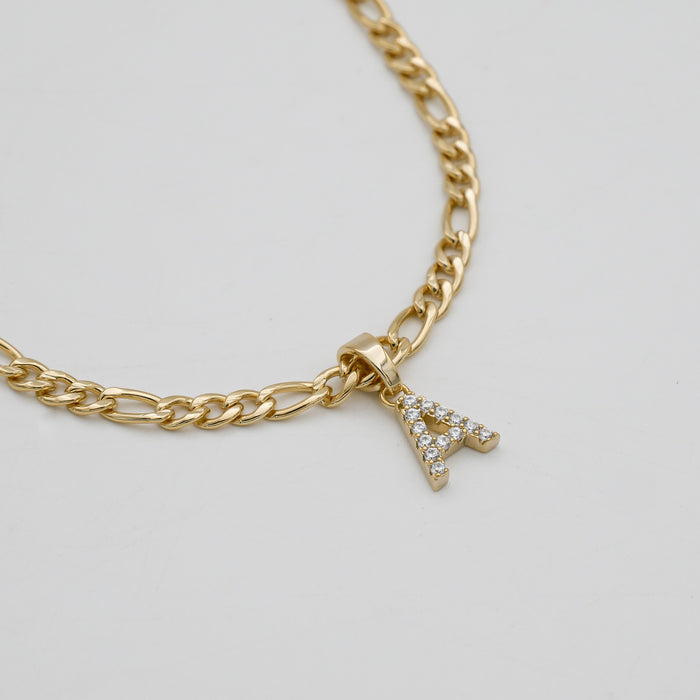 ICY Initial Necklace Figaro, available in Gold or Silver Plated, A-Z initials from Prya
