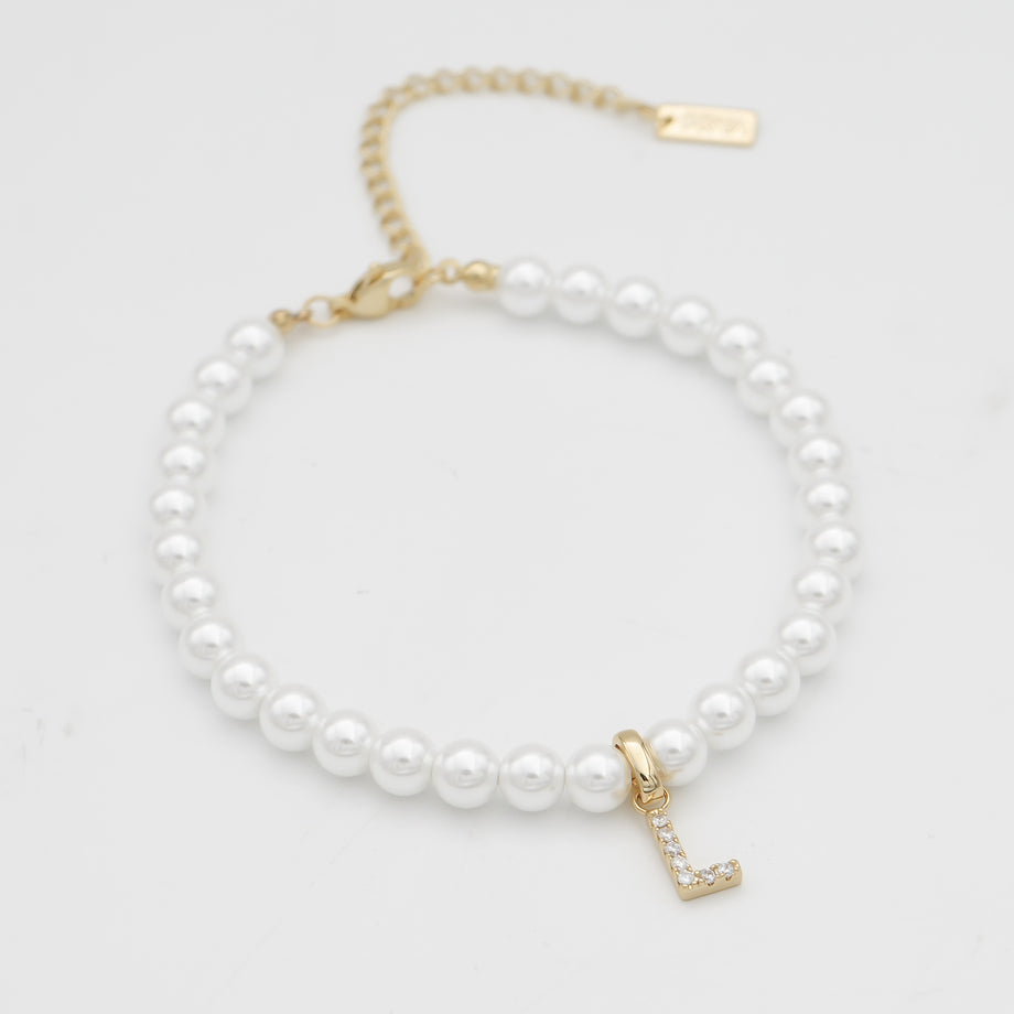 Pave Pearl Initial Anklet