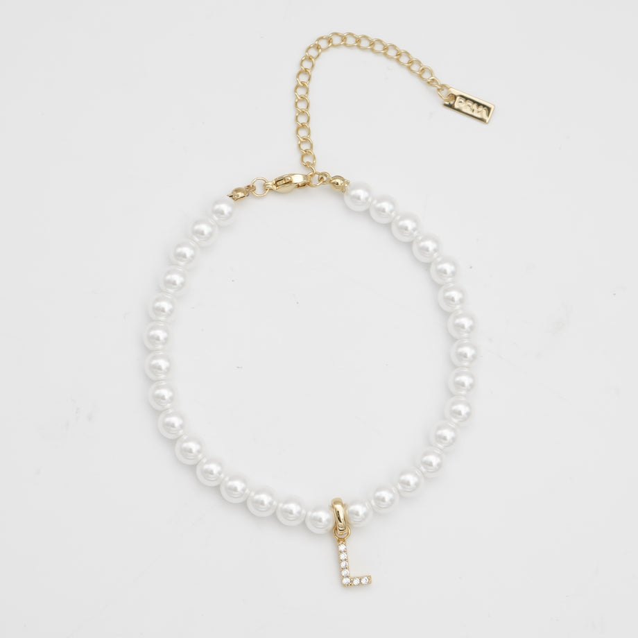 Pave Pearl Initial Anklet