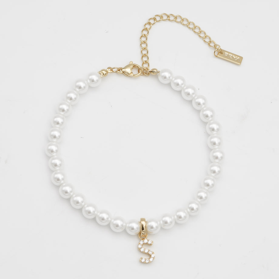 Pave Pearl Initial Anklet