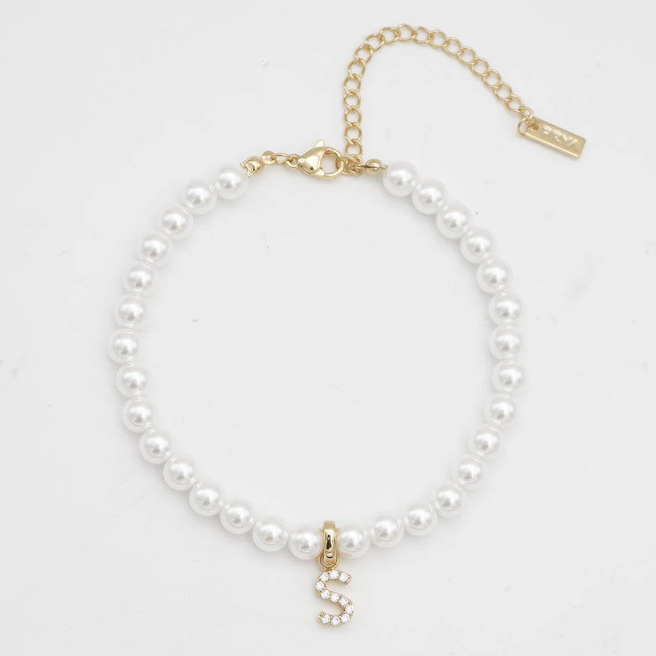Pave Pearl Initial Anklet