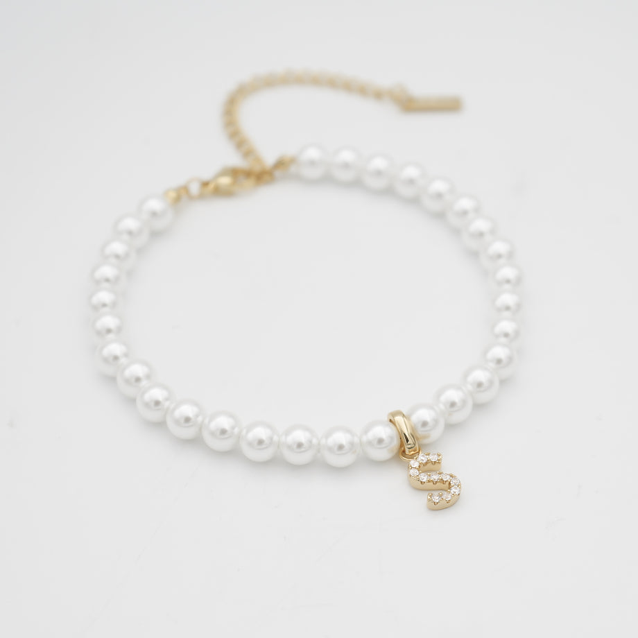 Pave Pearl Initial Anklet