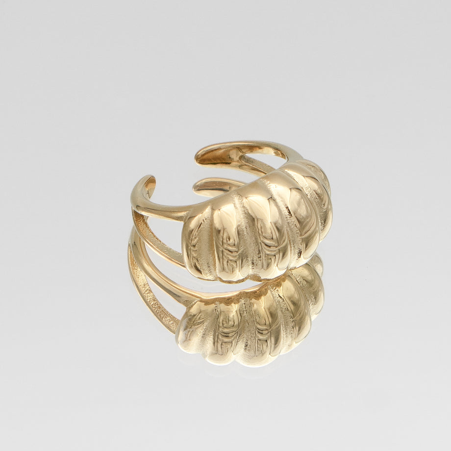 Inez Chunky Dome Ring, twisted crescent-inspired design crafted in 18k gold plated stainless steel from prya
