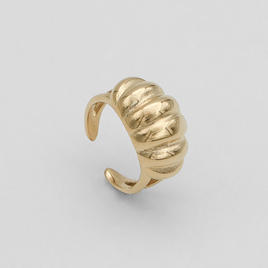 Inez Chunky Dome Ring, twisted crescent-inspired design crafted in 18k gold plated stainless steel from prya