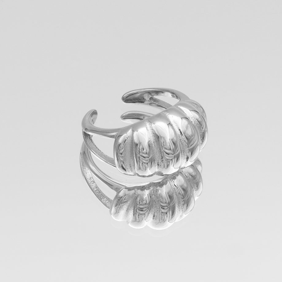 Inez Chunky Dome Ring, twisted crescent-inspired design crafted in silver plated stainless steel from prya