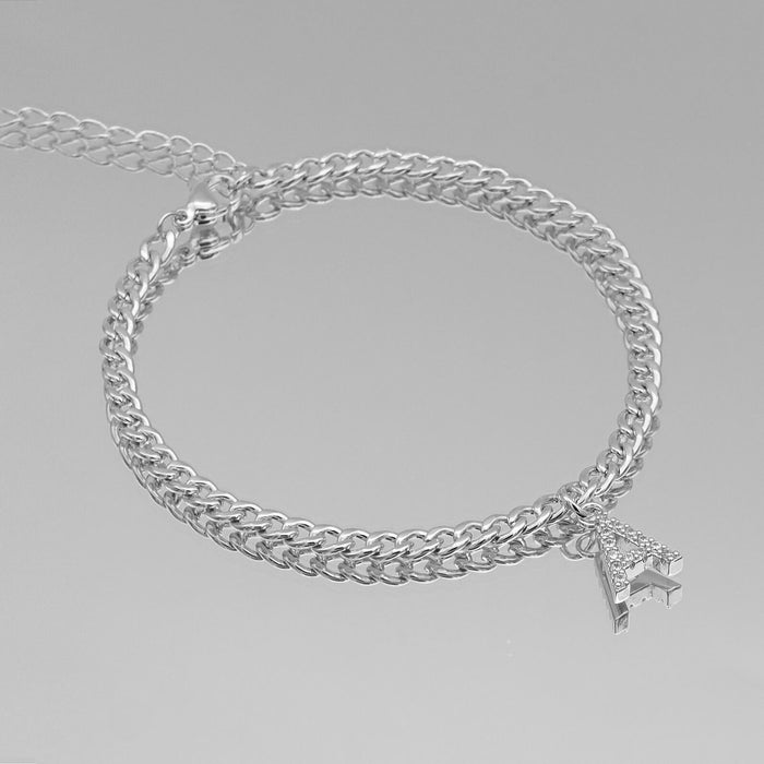 ICY Initial Anklet, cuban chain in silver from prya