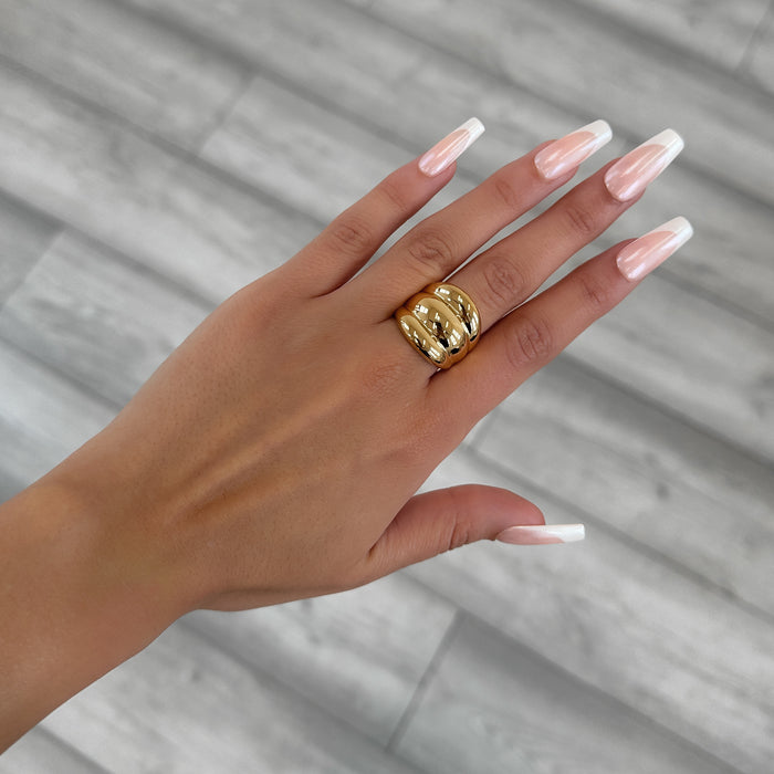 Maeve Chunky Triple Dome Band Ring, in 18k Gold plated stainless steel from prya