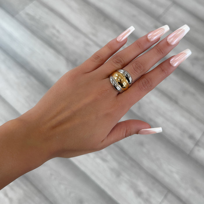 Maeve Chunky Triple Dome Band Ring, in two tone stainless steel from prya