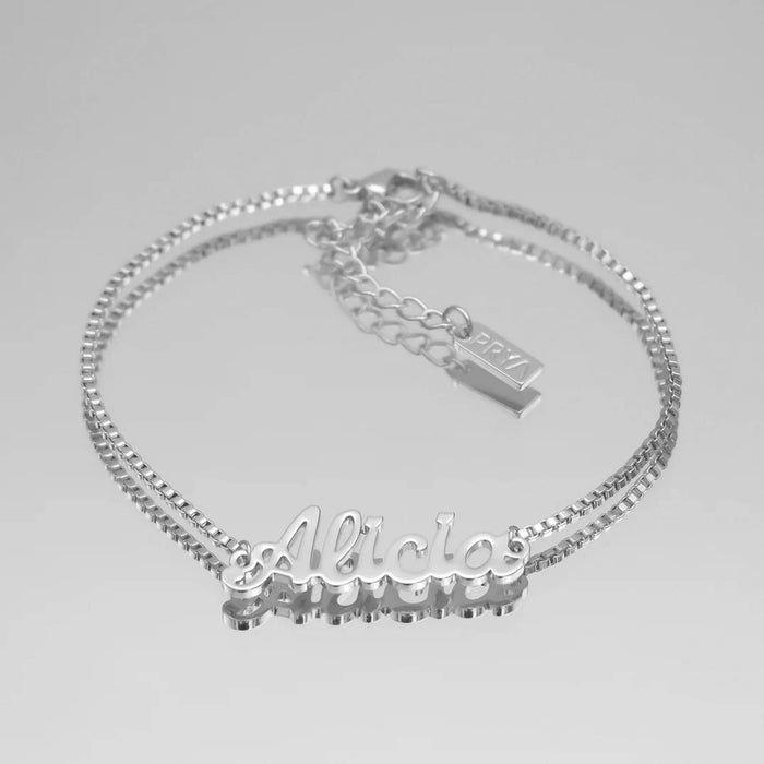 silver customised name anklet with box chain