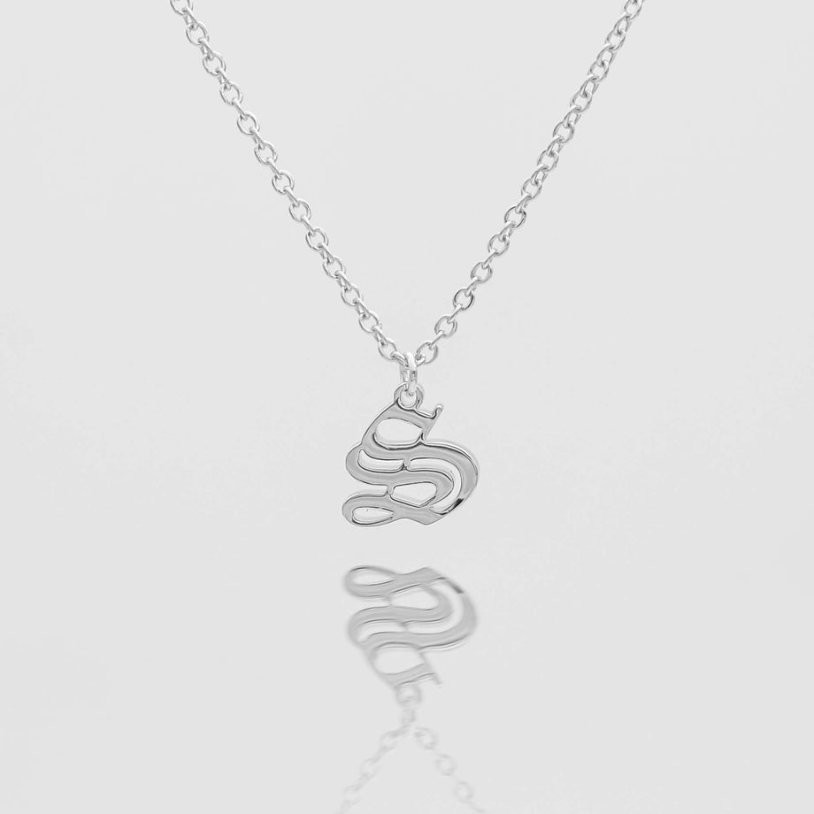 Old english initial necklace in silver from PRYA