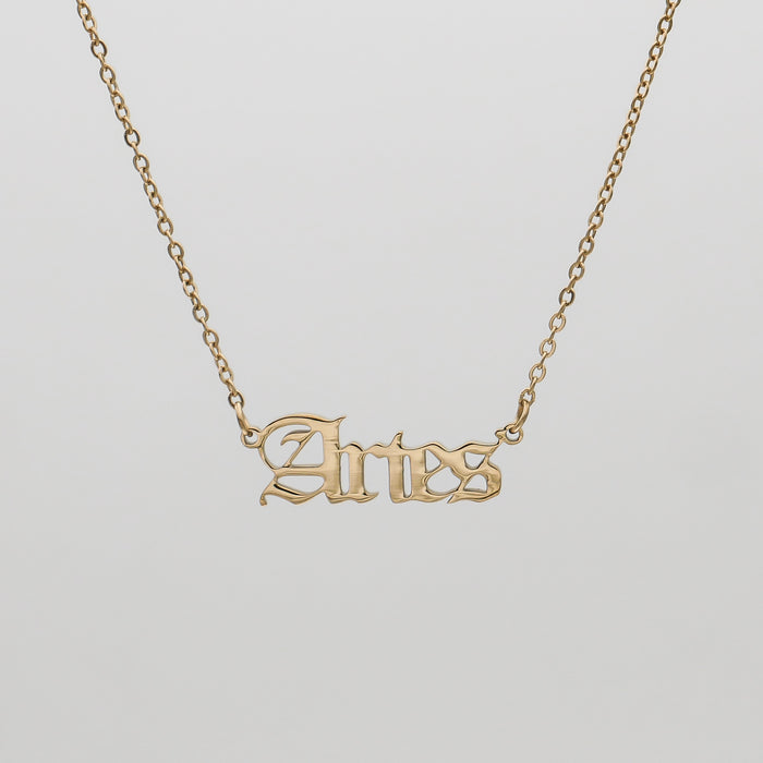Women's Old English Gold Zodiac Name Necklace by PRYA