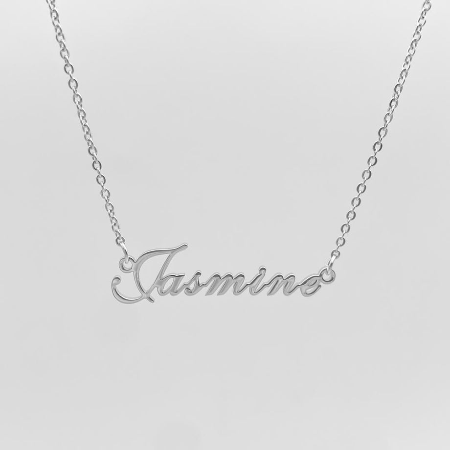 ecom shot of siena personalised name necklace in silver from prya