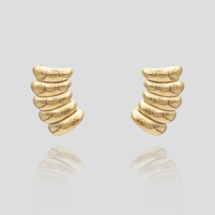 Tamira Earrings, crafted in 18k plated gold with a scrunched texture from prya