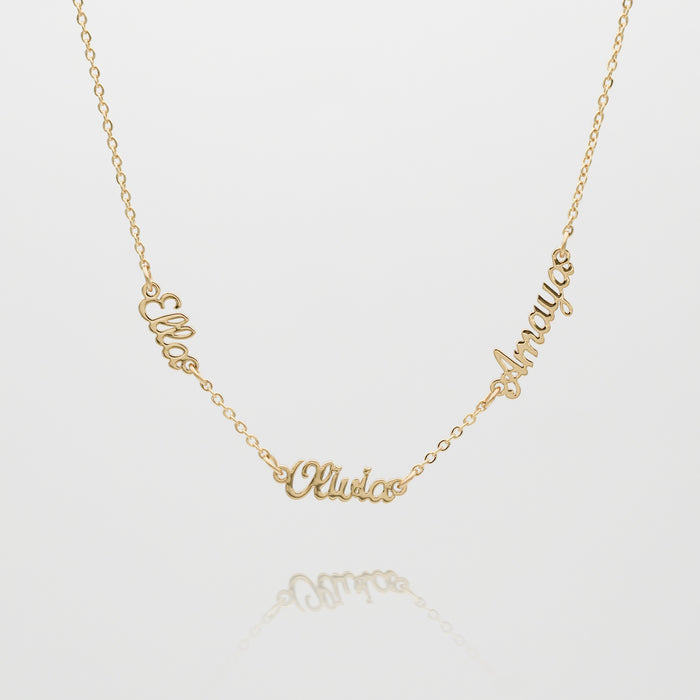 Personalised Multiple Name necklace in gold with classic link chain