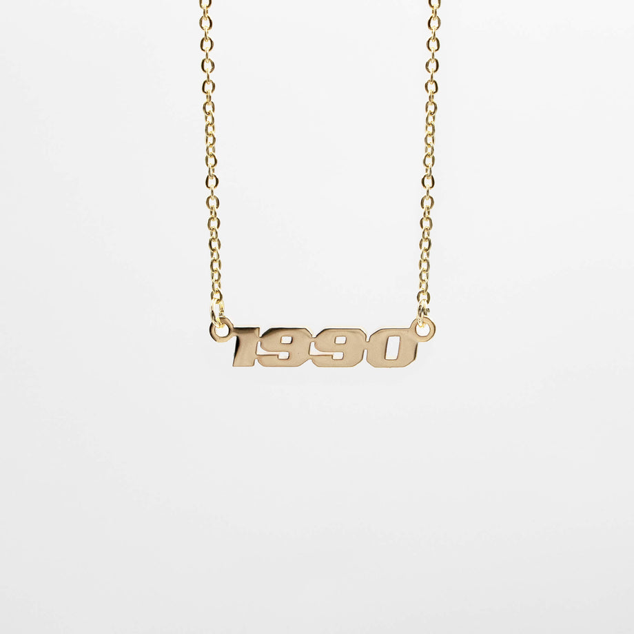 18k gold plated personalised birth year necklace from prya