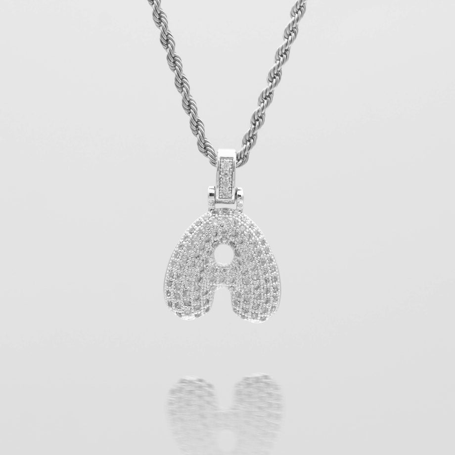 Icy Bubble letter initial necklace in silver or gold from Prya