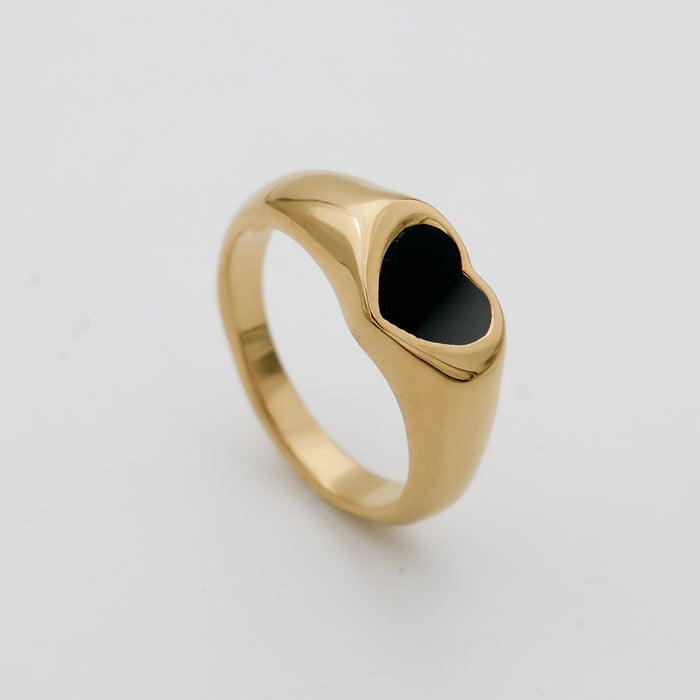 Gold & Onyx Dainty Carys Heart Signet Ring by PRYA