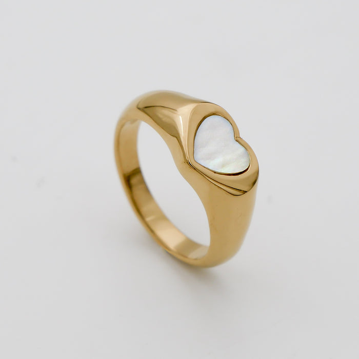 Gold & Opal Dainty Carys Heart Signet Ring by PRYA