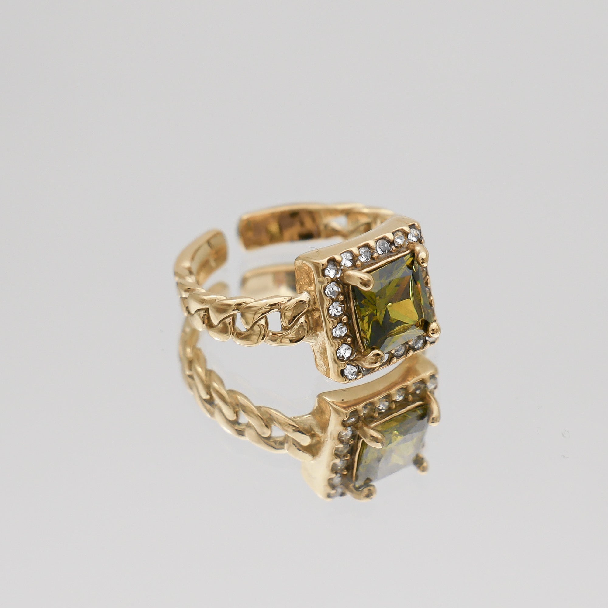 Gold Gaia Cuban encrusted emerald Gemstone Ring by PRYA