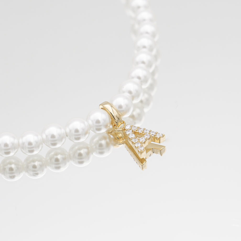 icy pearl initial necklace  letter 'A' in gold from prya
