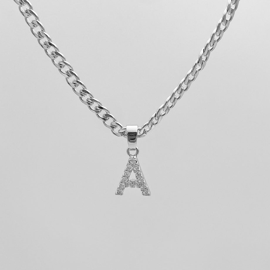 ICY Initial Necklace Cuban, available in Gold or Silver Plated, A-Z initials from Prya