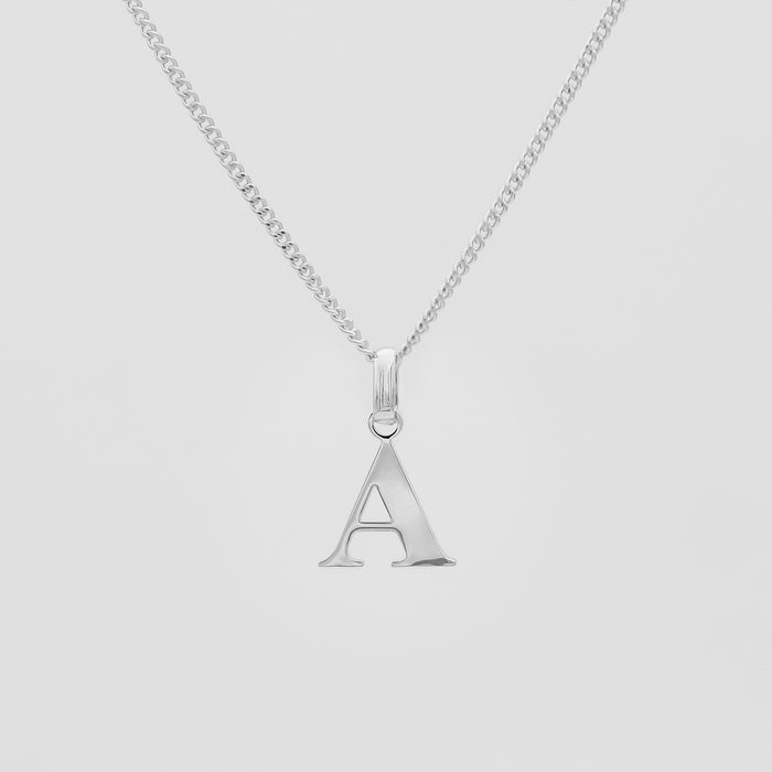 Roman Capital Initial Letter A Necklace in Silver | PRYA