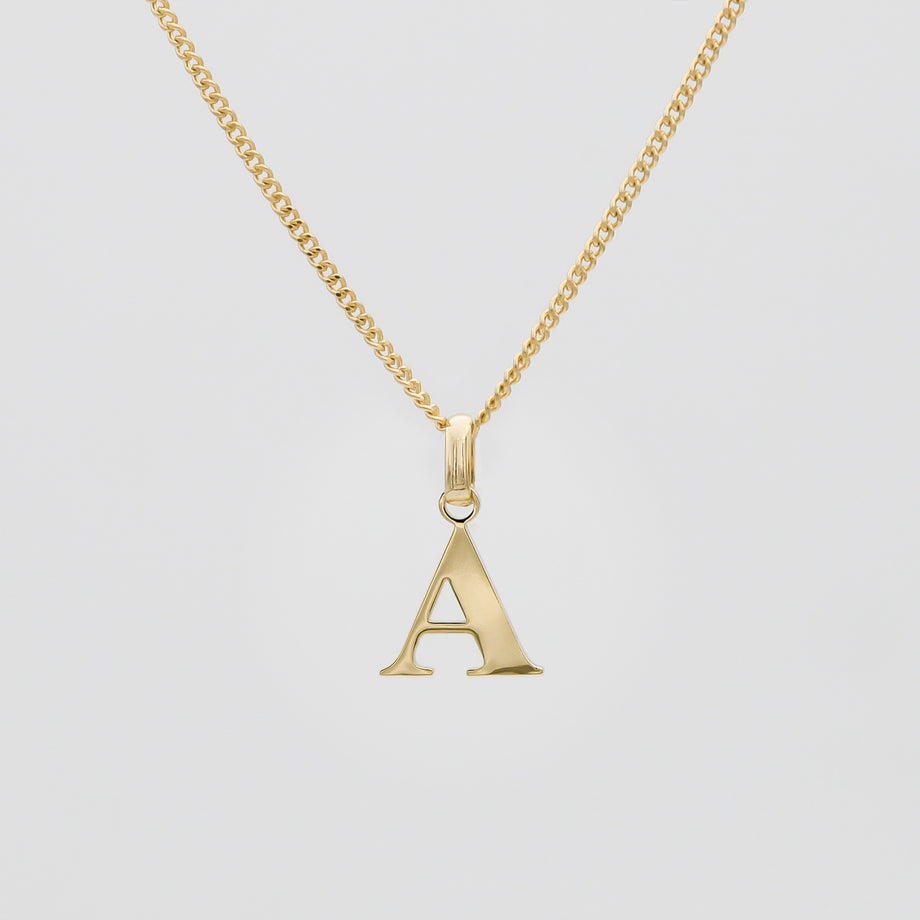 Roman Capital Initial Letter A Necklace in Gold | PRYA
