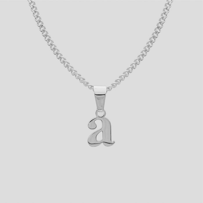 Silver Lowercase initial Necklace letter A pendant | PRYA