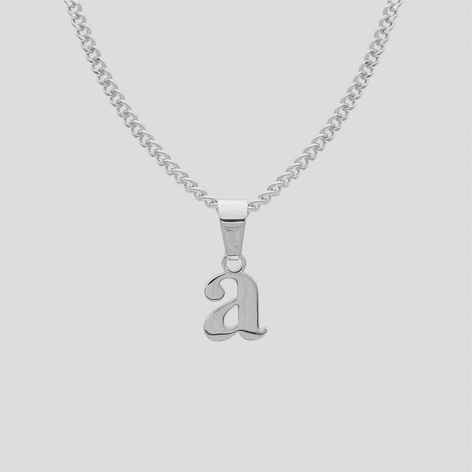 Silver Lowercase initial Necklace letter A pendant | PRYA