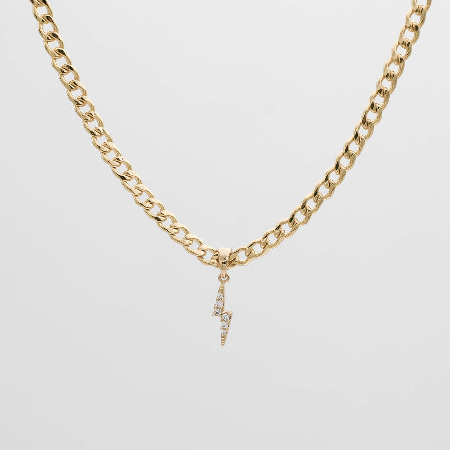 Pave Lightning Bolt Cuban Necklace