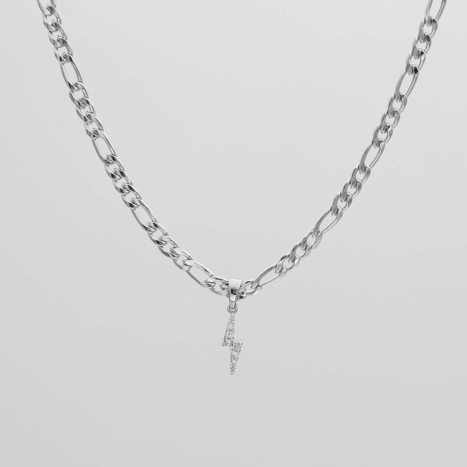 Pave Lightning Bolt Figaro Necklace