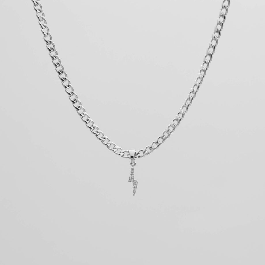 Pave Lightning Bolt Cuban Necklace