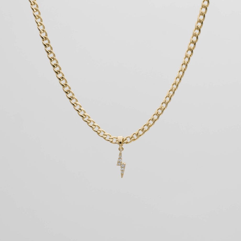 Pave Lightning Bolt Cuban Necklace