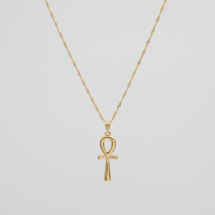 18K Gold Ankh pendant necklace, Egyptian hieroglyphic