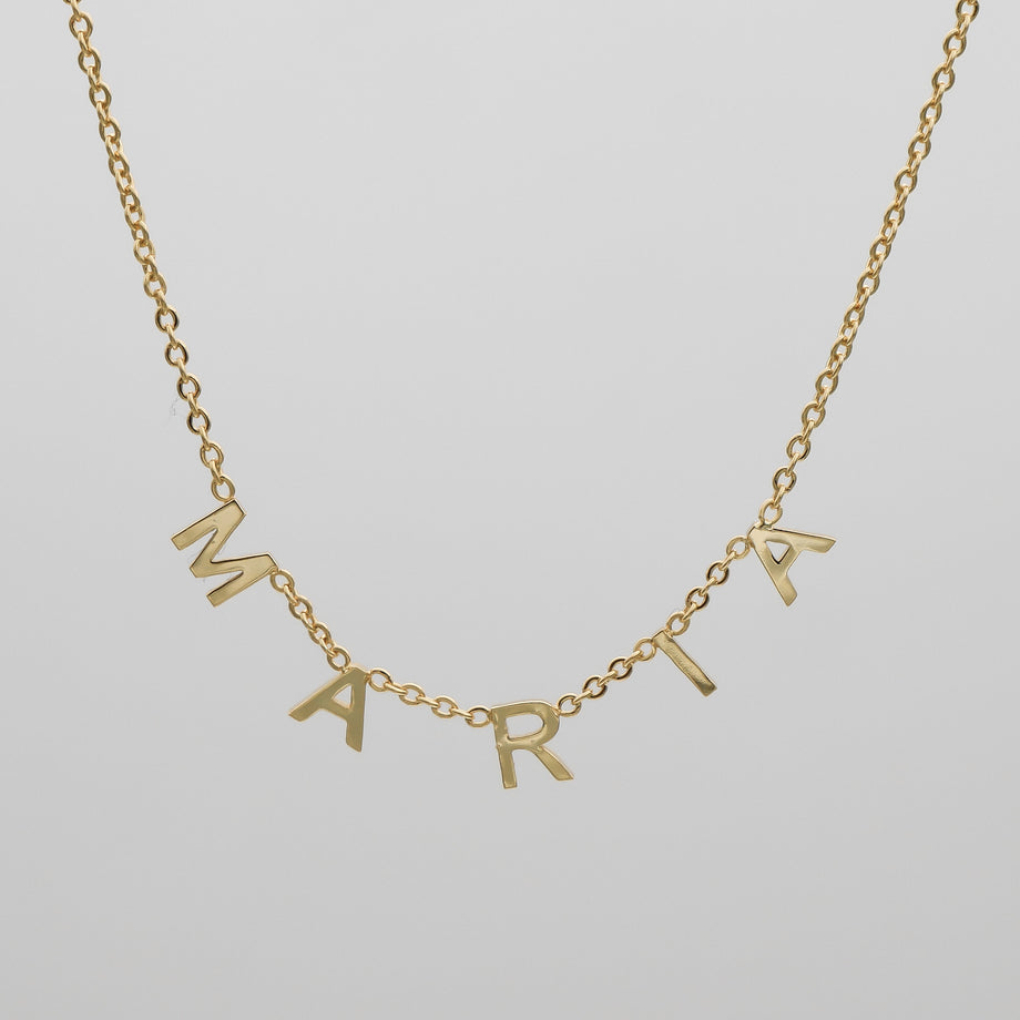 Classic suspended custom name necklace in 18k gold plated from prya