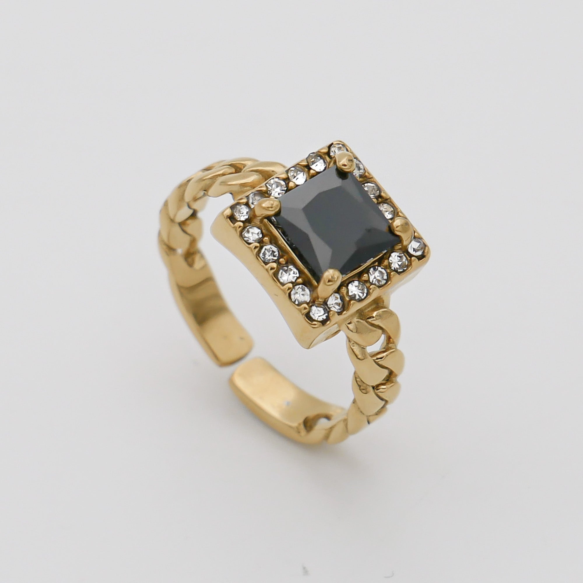 Gold Gaia Cuban encrusted Onyx Gemstone Ring by PRYA