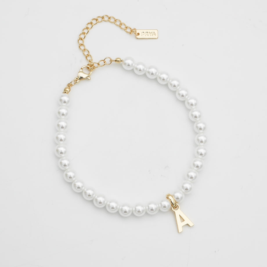 classic pearl initial anklet in gold from prya
