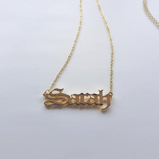 Best Personalised Name Necklace - Gold Old English Name Necklace that says Sarah