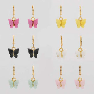 Small Hoop Earrings with Charm - gold huggie with colourful butterfly charms