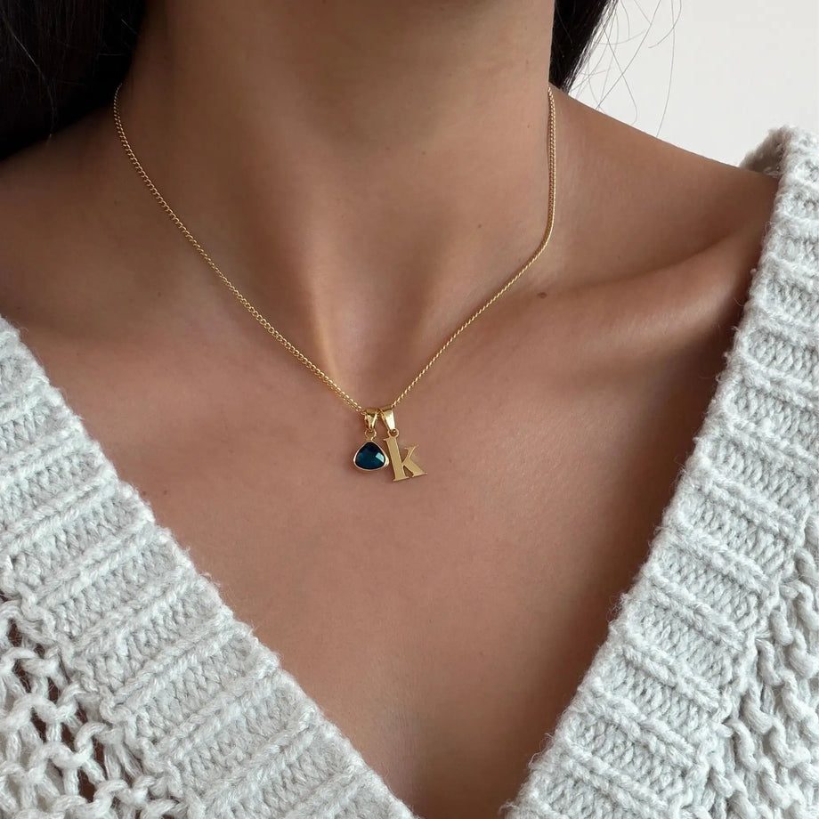 Kayla Lowercase Mini Initial & Birthstone Necklace