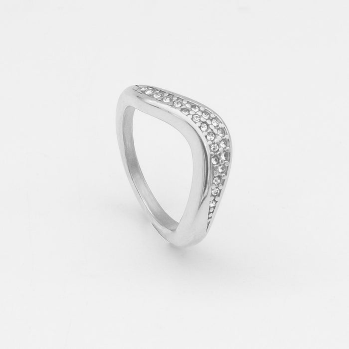 Amara Pavé Curve Ring in silver plated stainless steel