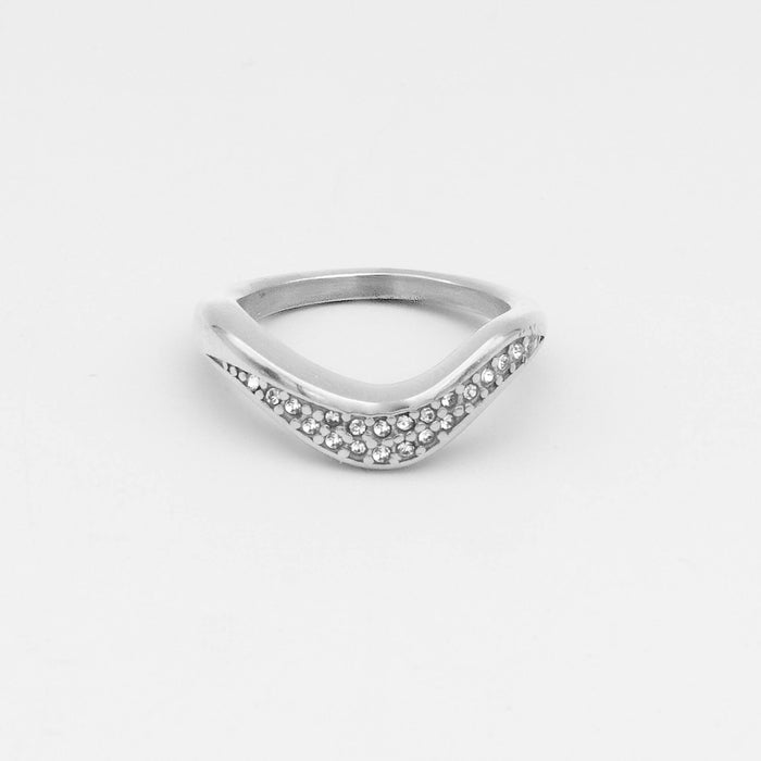 Amara Pavé Curve Ring in silver plated stainless steel